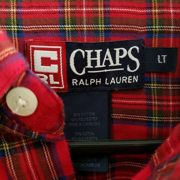 Chaps Ralph Lauren Mens Size LT Red Plaid Shirt - Picture 4 of 5